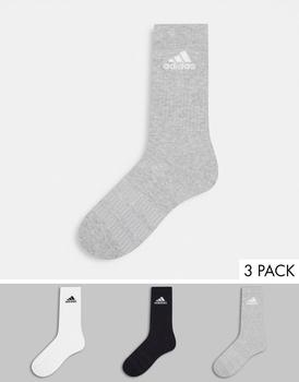 Adidas | adidas Running 3 pack cushioned crew socks in multi商品图片,6.1折×额外8折x额外9.5折, 独家减免邮费, 额外八折, 额外九五折