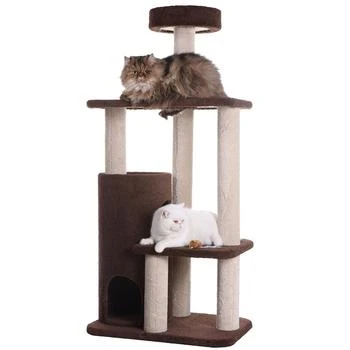 3-Level Carpeted Real Wood Cat Tree Condo