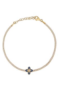 Gabi Rielle好不好, Gabi Rielle | 14K Gold Plated Sterling Silver Blue Flower CZ Tennis Bracelet商品图片 4.9折