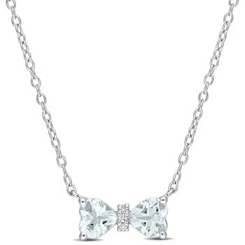 Mimi & Max | Mimi & Max 3/4 CT TGW Heart Aquamarine and Diamond Accent Bow Necklace in Sterling Silver,商家Premium Outlets,价格¥461