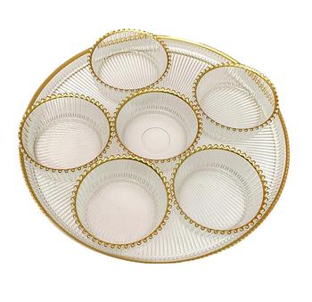 商品Classic Touch Decor | Glass Seder Tray with Gold Beaded Trim - with 6 Bowls,商家Premium Outlets,价格¥456图片