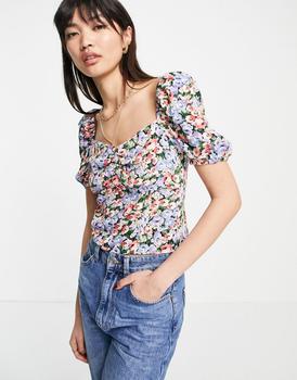 product & Other Stories ecovero floral print ruched front top in multi image