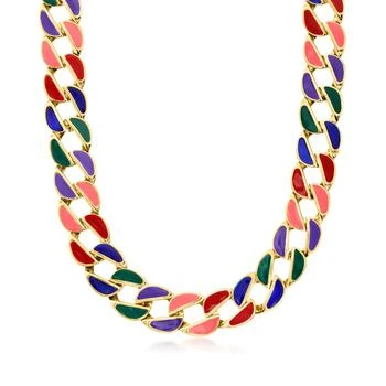 Ross-Simons | Ross-Simons Italian Multicolored Enamel Curb-Link Necklace in 18kt Gold Over Sterling,商家Premium Outlets,价格¥4197