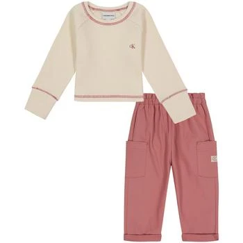 Calvin Klein | Little Girls Long Sleeve Waffle-Knit Top and Wide Leg Twill Pants, 2 Piece Set 3.9折