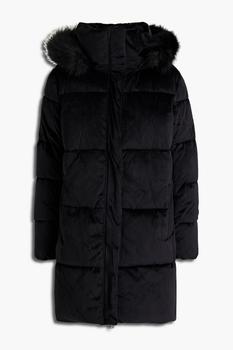 product Faux fur-trimmed quilted velvet hooded coat image