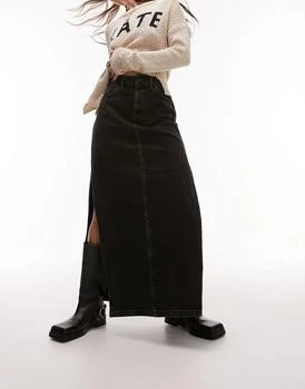 Topshop | Topshop denim maxi skirt with side split in dirty wash black,商家ASOS,价格¥226