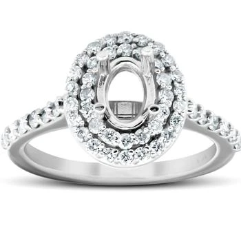 3/4Ct Double Halo Diamond Engagement Ring Oval Setting Semi Mount 14k White Gold
