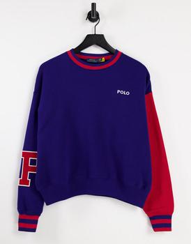 推荐Polo Ralph Lauren long sleeve varsity sweatshirt in blue商品