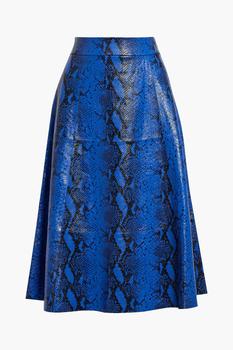 Alice + Olivia | Sosie snake-effect leather midi skirt商品图片,5折