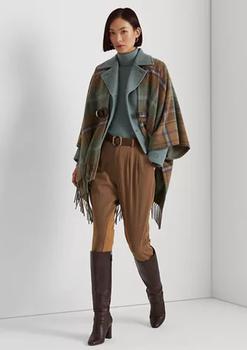 推荐Plaid Fringe Trim Wool Blend Poncho商品