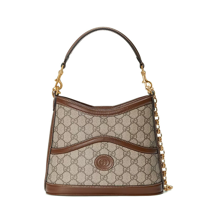 古驰链条包, Gucci | 【包税】GUCCI/古驰 22新款 女士米色/乌木色帆布配棕色皮革细节金扣金链单肩斜跨手提链条包69601192TCG8563商品图片 7.9折, 包邮包税