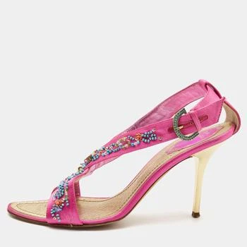 推��荐René Caovilla Pink Satin Embellished Criss Cross Ankle Strap Sandals Size 38.5商品
