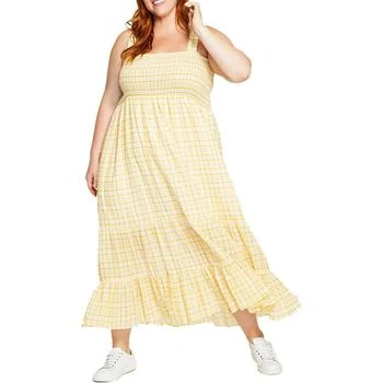 推荐Tommy Hilfiger Womens Plus Smocked Plaid Maxi Dress商品