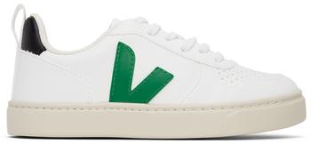 Veja | Kids White & Green Vegan V-10 Lace-Up Sneakers商品图片,独家减免邮费
