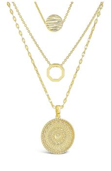 推荐14K Gold Plated Textured Disc Layered Chain Necklace商品