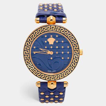 Versace | Versace Blue Rose Gold Plated Stainless Steel Leather Vanitas VK7040013 Women's Wristwatch 40 mm商品图片,6.4折