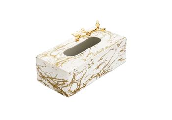 商品White and Gold Marble Tissue Box with Gold Leaf Design图片
