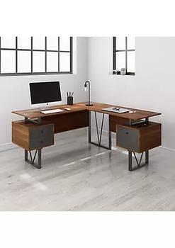 商品Techni Mobili | Techni Mobili Reversible L-Shape Computer Desk with Drawers and File Cabinet, Walnut,商家Belk,价格¥5424图片