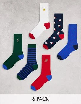 ASOS | ASOS DESIGN 6 pack socks with gift box in Christmas designs 5.9折