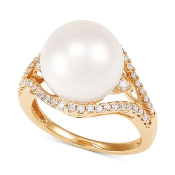 商品Honora | Cultured White Ming Pearl (12mm) & Diamond (1/3 ct. t.w.) Ring in 14k Gold,商家Macy's,价格¥5358图片