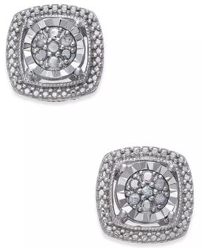 Macy's | Diamond Cluster Miracle Plate Stud Earrings (1/10 ct. t.w.) in Sterling Silver,商家Macy's,价格¥283