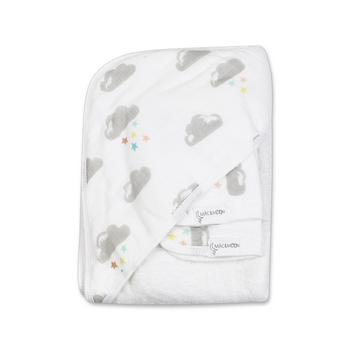 商品Baby Boys and Girls Organic Bath Time Cloud Print Hooded Towel and Wash Cloths, 3 Piece Set图片