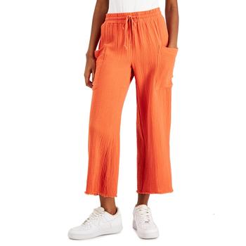 紧身裤男新款, Indigo Rein | Juniors' Cotton Gauze Wide-Leg Crop Drawstring Pants商品图片 5.2折