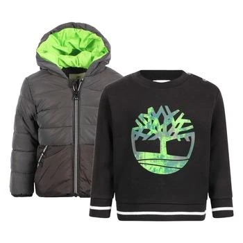 推荐Padded logo jacket and sweatshirt set in black grey and green商品