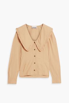 Ganni | Ruffle-trimmed cotton-poplin blouse商品图片,4.4折起