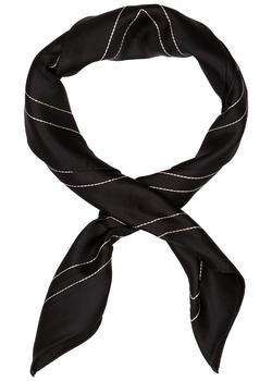 Totême | Black logo-embroidered silk scarf商品图片,