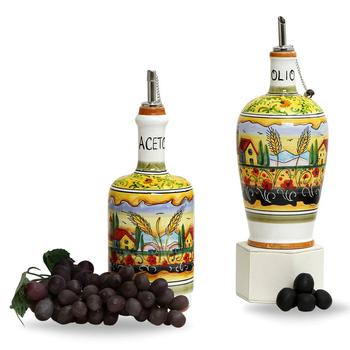商品Artistica - Deruta of Italy | Colli Umbri: Umbrian Landscape Olive Oil + Aceto (Vinegar) Bottles With Metal Capped Dispenser.,商家Verishop,价格¥2248图片