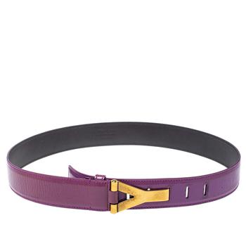 ysl皮带, [二手商品] Yves Saint Laurent | Saint Laurent Paris Purple Patent Leather Y Buckle Belt 90 CM商品图片 4.9折
