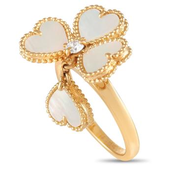 Van Cleef & Arpels, [二手商品] Van Cleef & Arpels | Van Cleef & Arpels Sweet Alhambra 18K Yellow Gold Diamond and Mother of Pearl Effeuillage Ring商品图片 8.5折