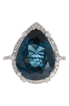商品Effy | 14K White Gold Pear London Blue Topaz & Pavé Diamond Ring,商家Nordstrom Rack,价格¥8306图片