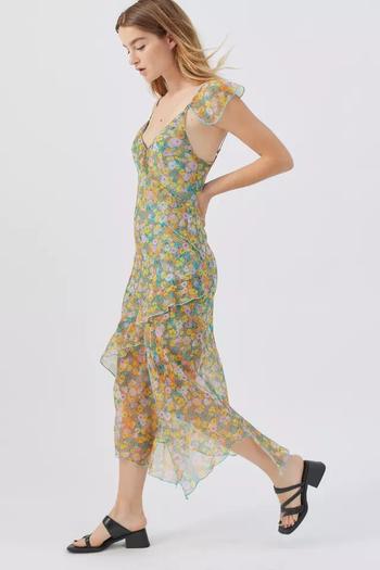 Urban Outfitters | UO Shreen Asymmetrical Floral Midi Dress商品图片,5.6折, 1件9.5折, 一件九五折