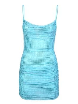推荐Rhinestone Mesh Cowl Mini Light Blue Dress商品