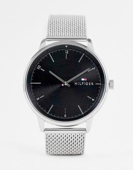 推荐Tommy Hilfiger mesh watch with black dial in silver 1791842商品