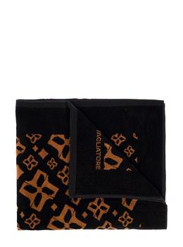 商品TAGLIATORE | Black And Brown Cotton Beach Towel With Logo Jacquard Tagliatore Home,商家Italist,价格¥867图片