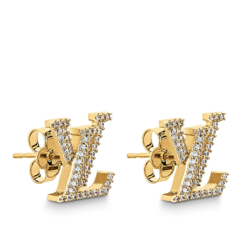 lv经典款, Louis Vuitton | 预售十天 Louis Vuitton/路易威登 经典款ICONIC系列 金色金属镶嵌莱茵石徽标字母造型耳钉耳环M00609商品图片 7.9折, 包邮包税