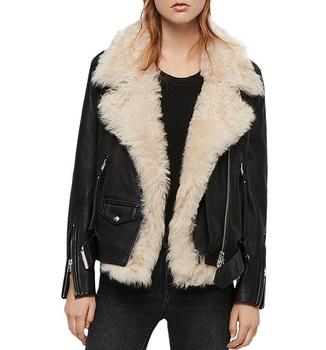 ALL SAINTS | Luna Shearling-Vest Leather Biker Jacket商品图片,独家减免邮费