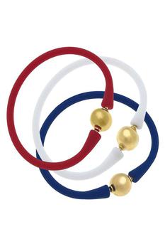 商品Canvas Style | Bali 24K Gold Silicone Bracelet (Stack of 3)  Red, White & Royal Blue,商家Verishop,价格¥581图片