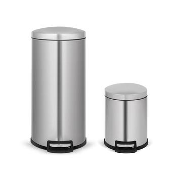 商品8 Gal./30 Liter and 1.3 Gal./5 Liter Stainless Steel Step-on Trash Can Set for Kitchen and Bathroom图片