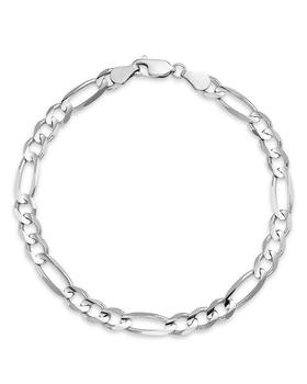 商品Men's Figaro Link Chain Bracelet in 14K White Gold - 100% Exclusive图片