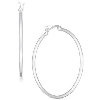 推荐Large Silver Plated Wire Tube Medium Hoop Earrings商品