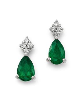 推荐Emerald & Diamond Teardrop Drop Earrings in 14K White Gold - 100% Exclusive商品