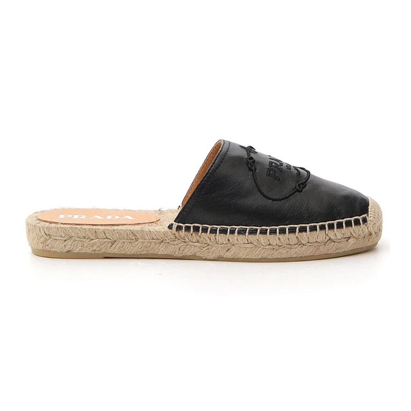 Prada | PRADA 女士黑色徽标麻底穆勒鞋  1S154M-034-F0002商品图片,独家减免邮费
