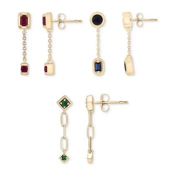 Macy's | 3-Pc. Set Lab-Grown Multi-Gemstone Linear Chain Drop Earrings (1-1/5 ct. t.w.) in 14k Gold-Plated Sterling Silver,商家Macy's,价格¥3555