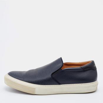 推荐Louis Vuitton Black/Blue Leather Slip On Sneakers Size 45商品