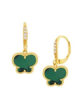 商品Butterfly 14K Goldplated & Emerald Drop Earrings图片