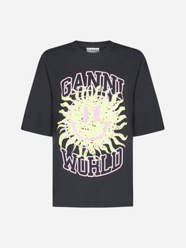 Ganni | Smiley cotton t-shirt商品图片,额外6折, 额外六折